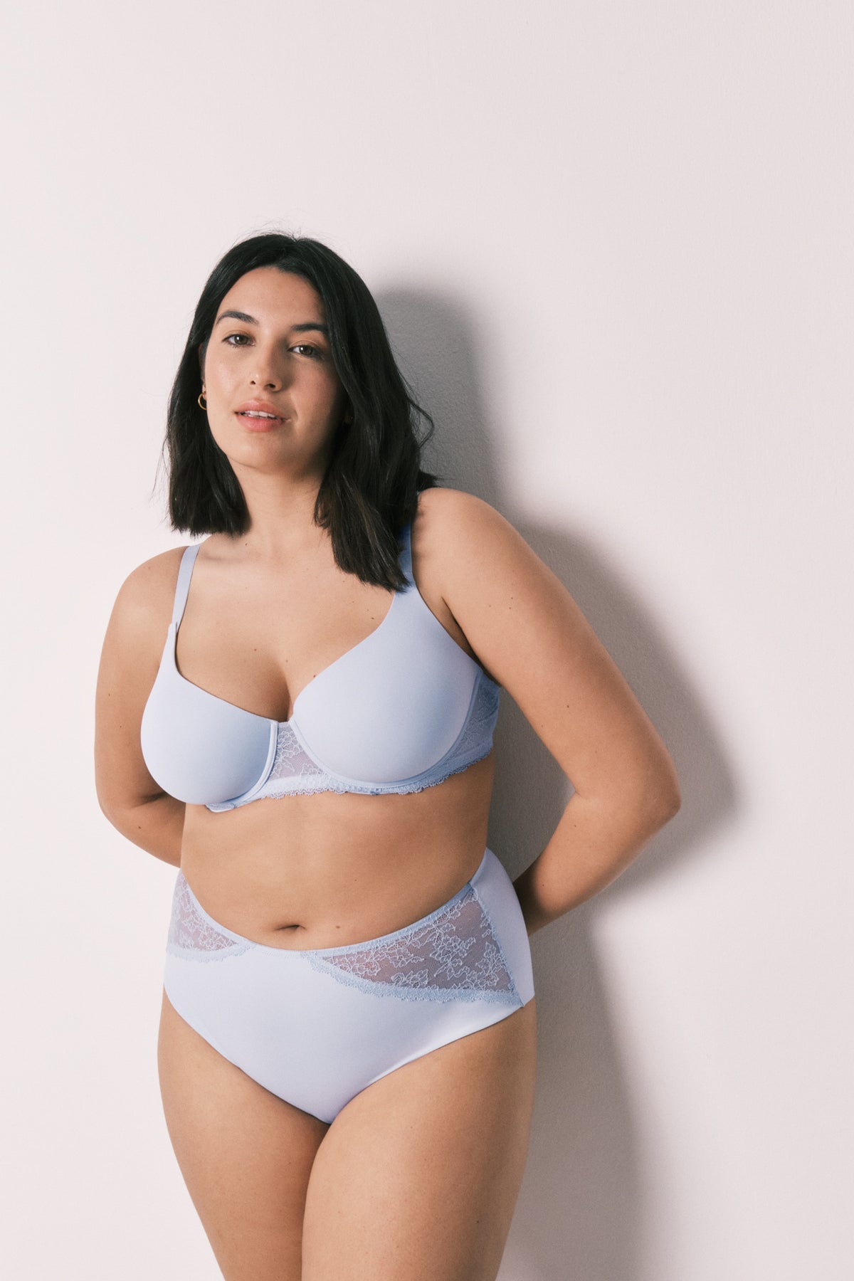 Blue microfibre and lace classic bra BEAUTIFUL