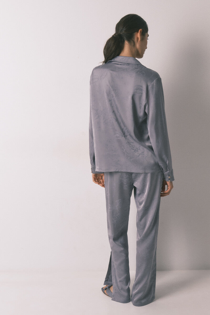 Women Secret Long classic pyjamas in grey jacquard satin