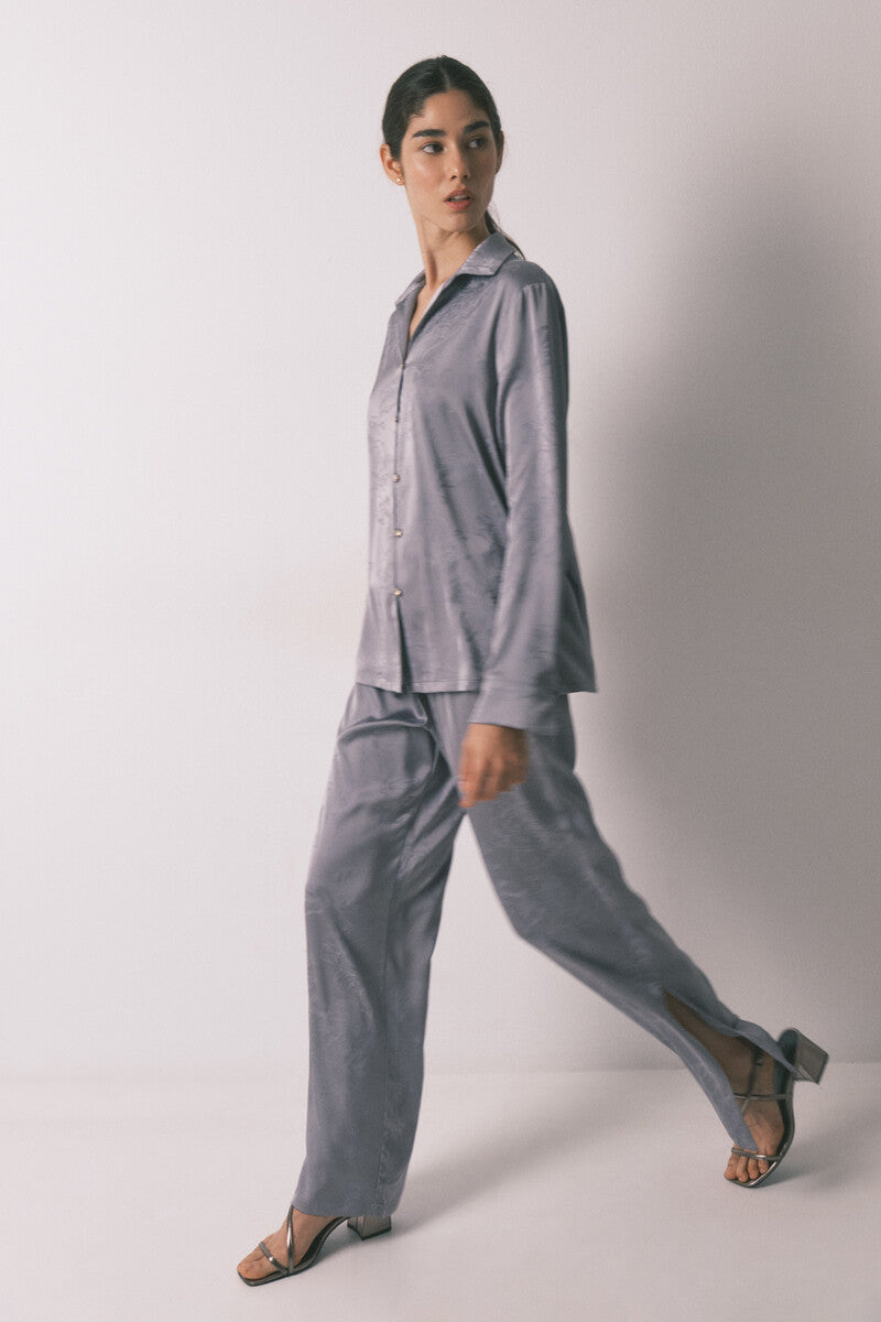 Women Secret Long classic pyjamas in grey jacquard satin