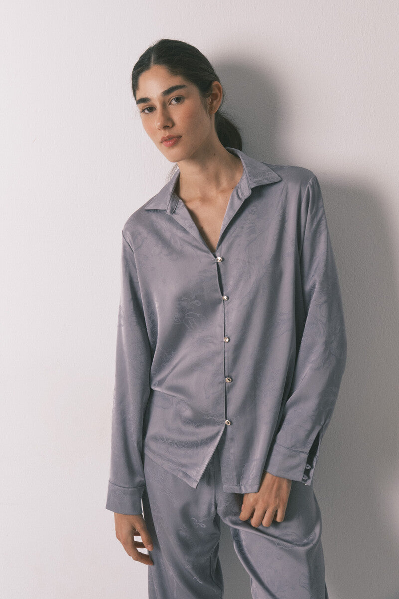 Women Secret Long classic pyjamas in grey jacquard satin