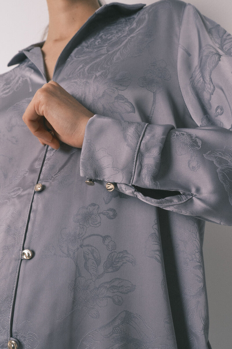 Women Secret Long classic pyjamas in grey jacquard satin