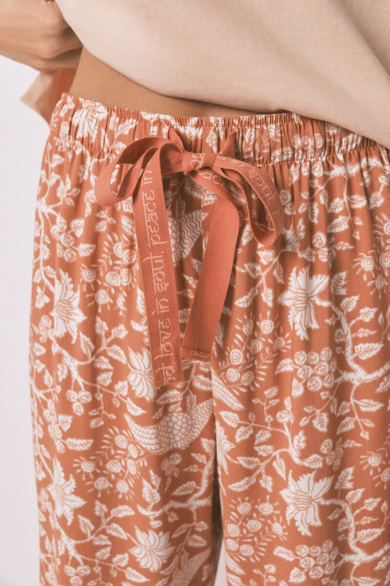 Women Secret Orange floral viscose long trousers