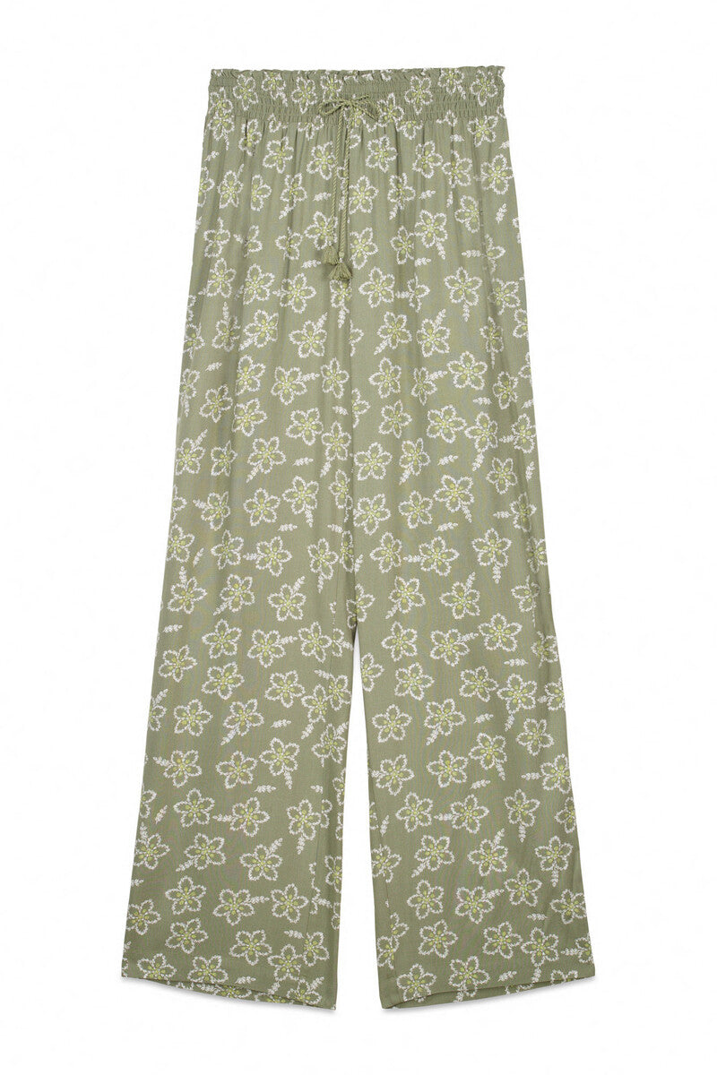 Women Secret Long viscose floral khaki trousers