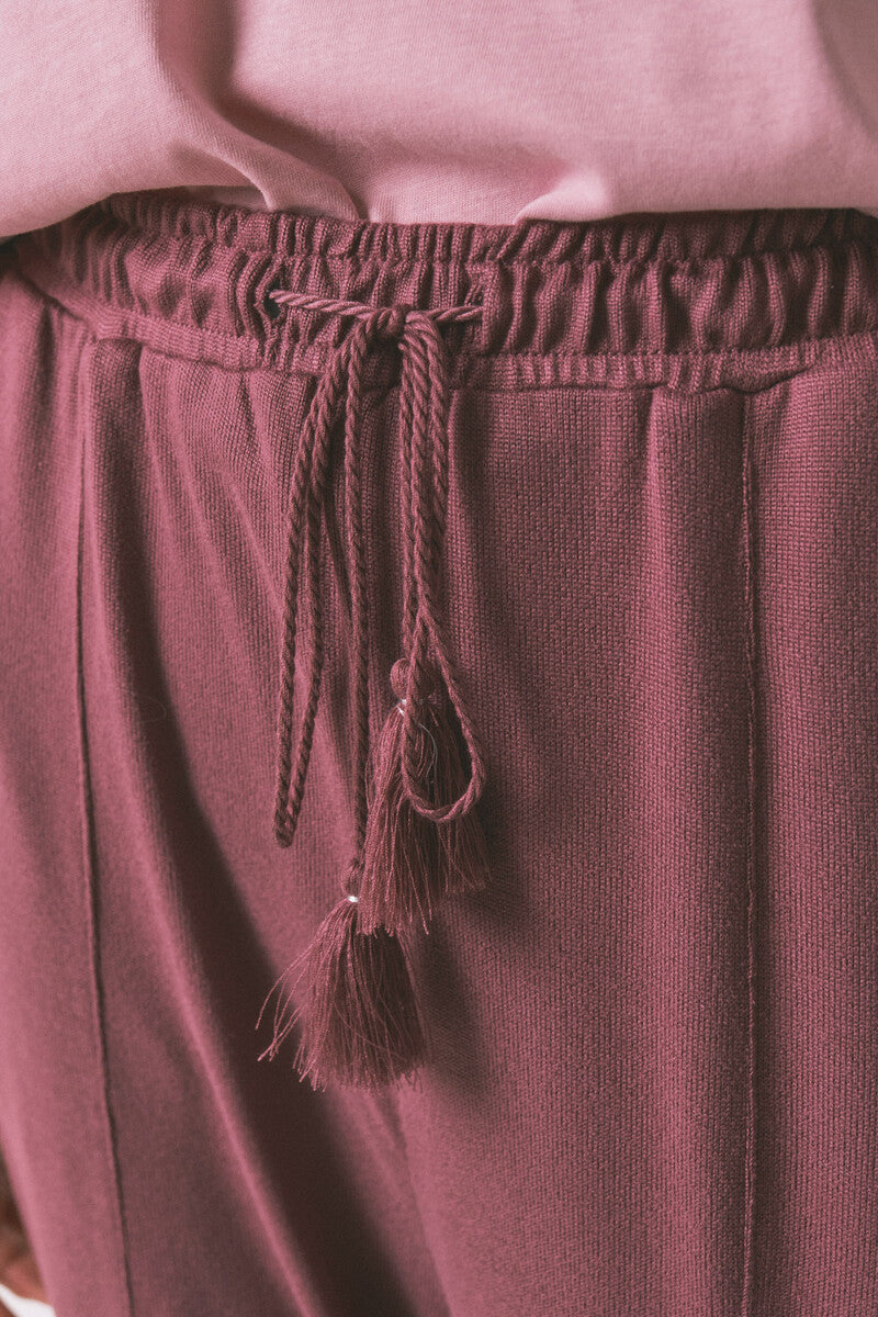 Women Secret Long soft knit trousers in burgundy