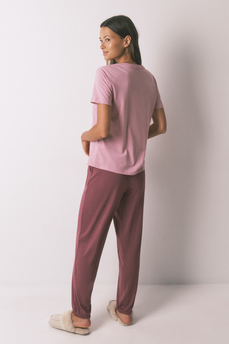 Women Secret Long soft knit trousers in burgundy