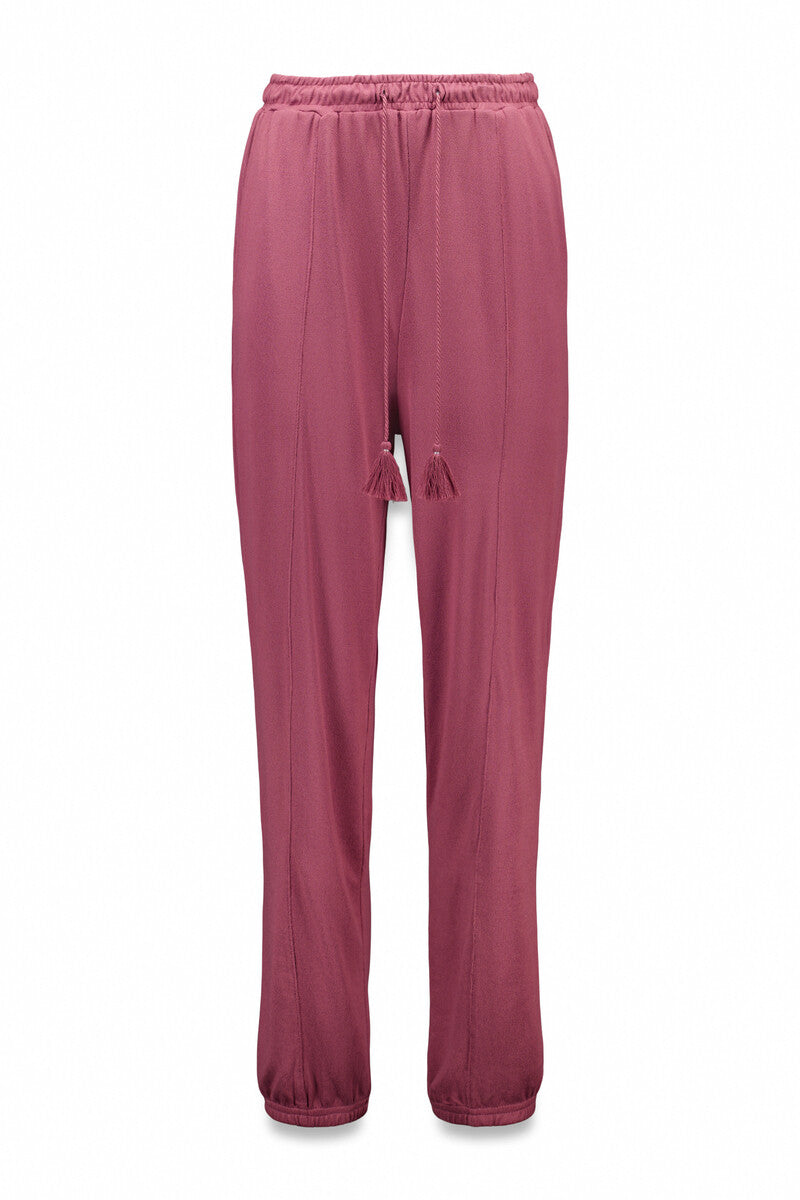Women Secret Long soft knit trousers in burgundy
