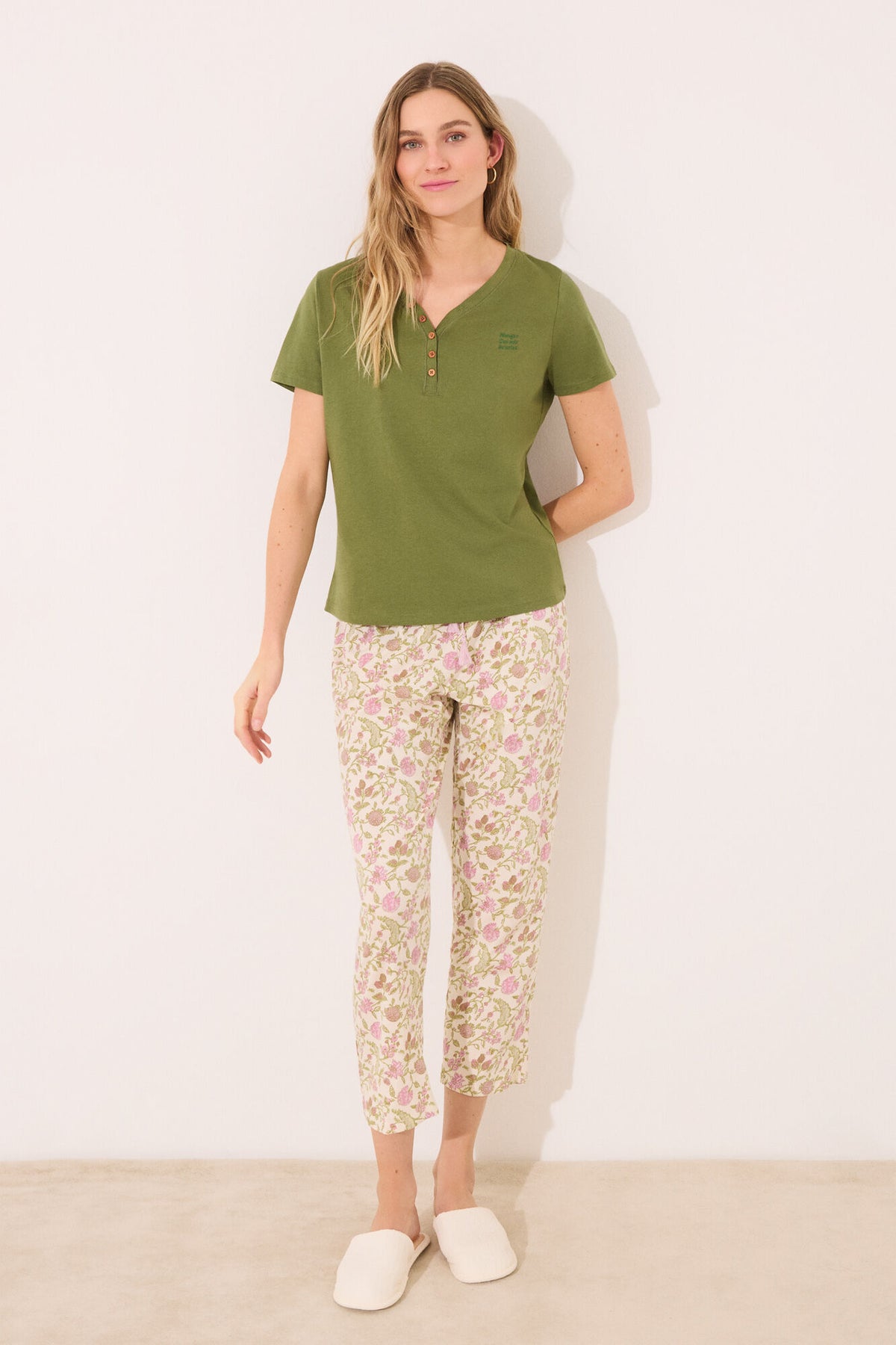 Women Secret Floral Cotton Carrot Trousers