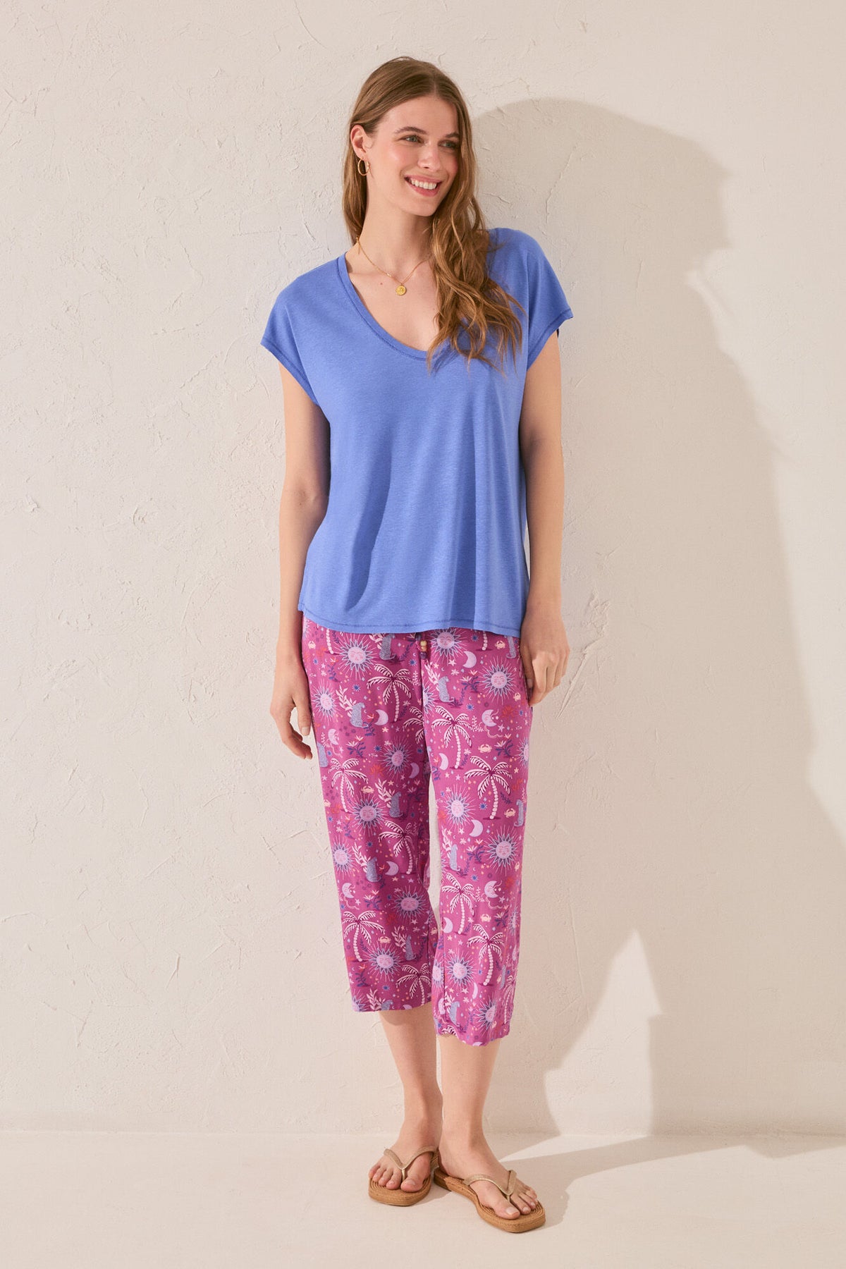Women Secret Printed Viscose Capri Trousers