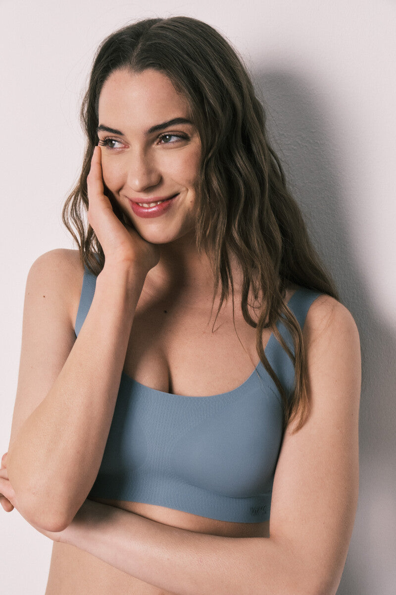 Women Secret Plain blue clean cut microfiber top