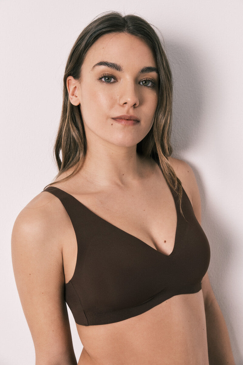 Women Secret Brown clean cut plain halter top