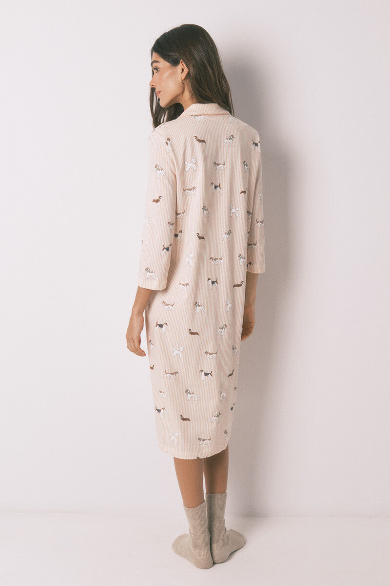 Women Secret Striped and dog print 100% cotton midi nightgown