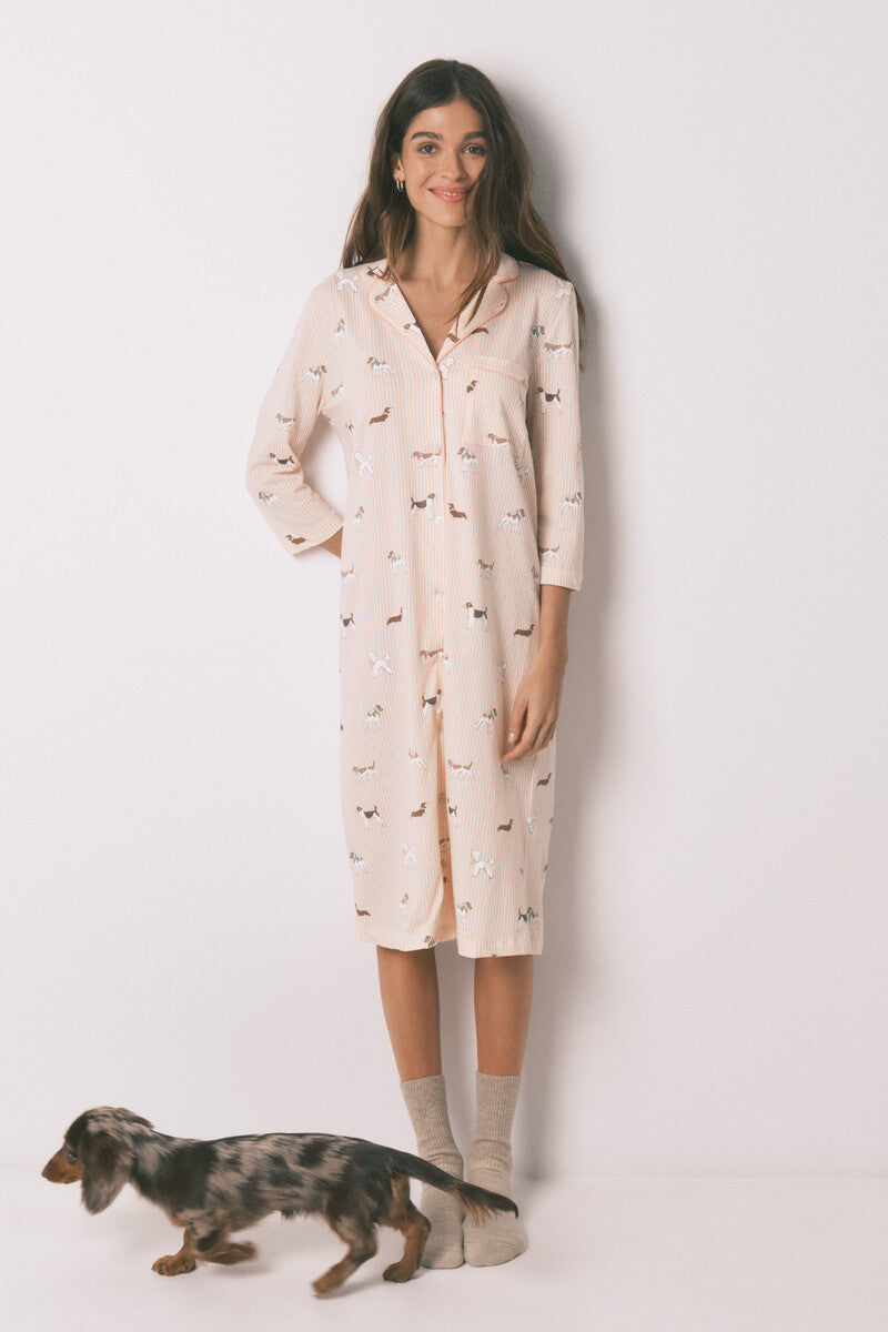 Women Secret Striped and dog print 100% cotton midi nightgown