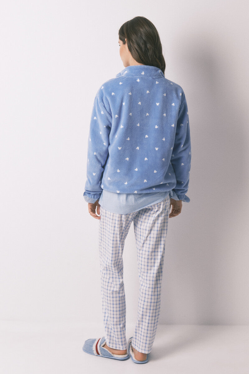Women Secret Short fleece bathrobe, blue Mickey Mouse print