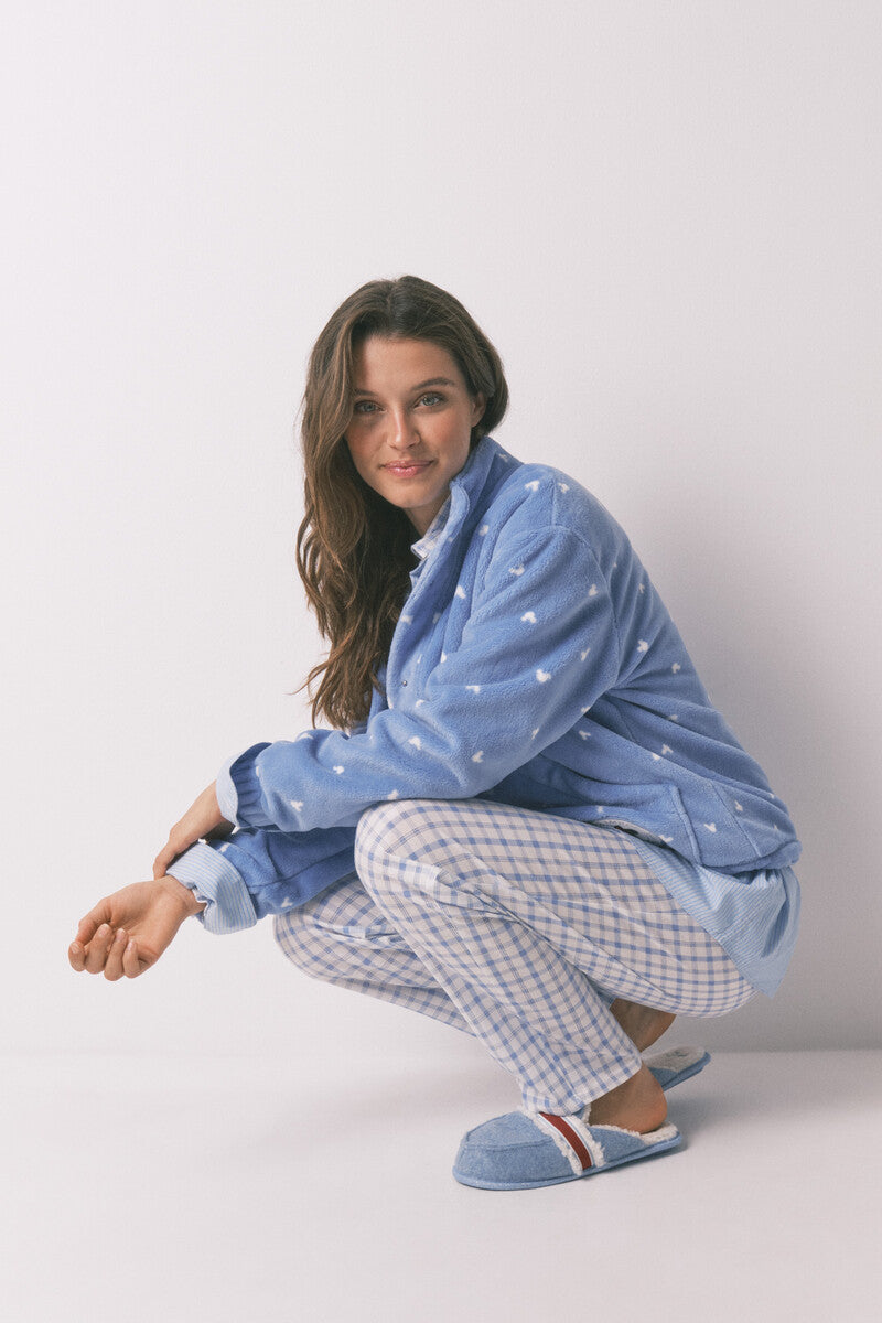 Women Secret Short fleece bathrobe, blue Mickey Mouse print