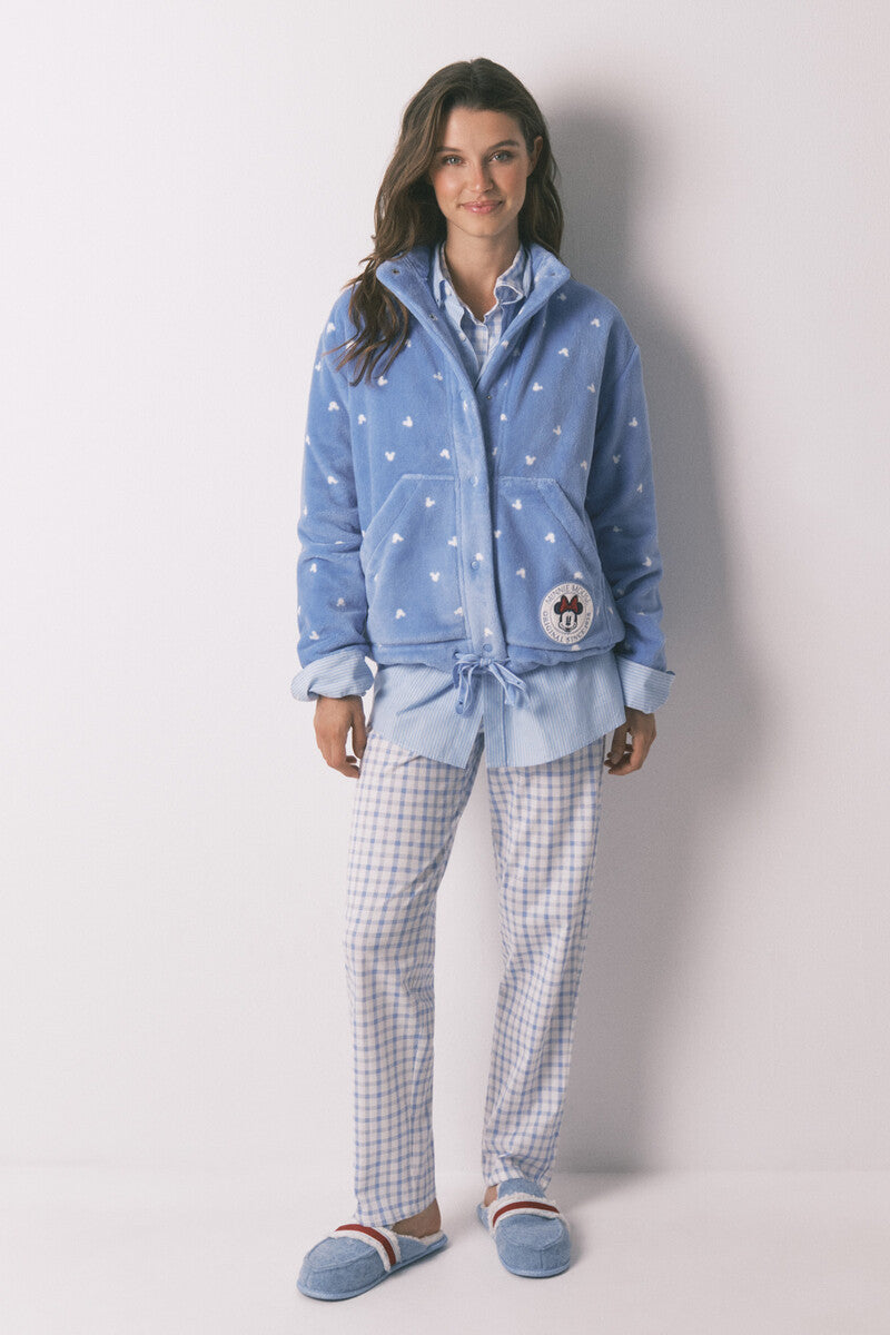 Women Secret Short fleece bathrobe, blue Mickey Mouse print