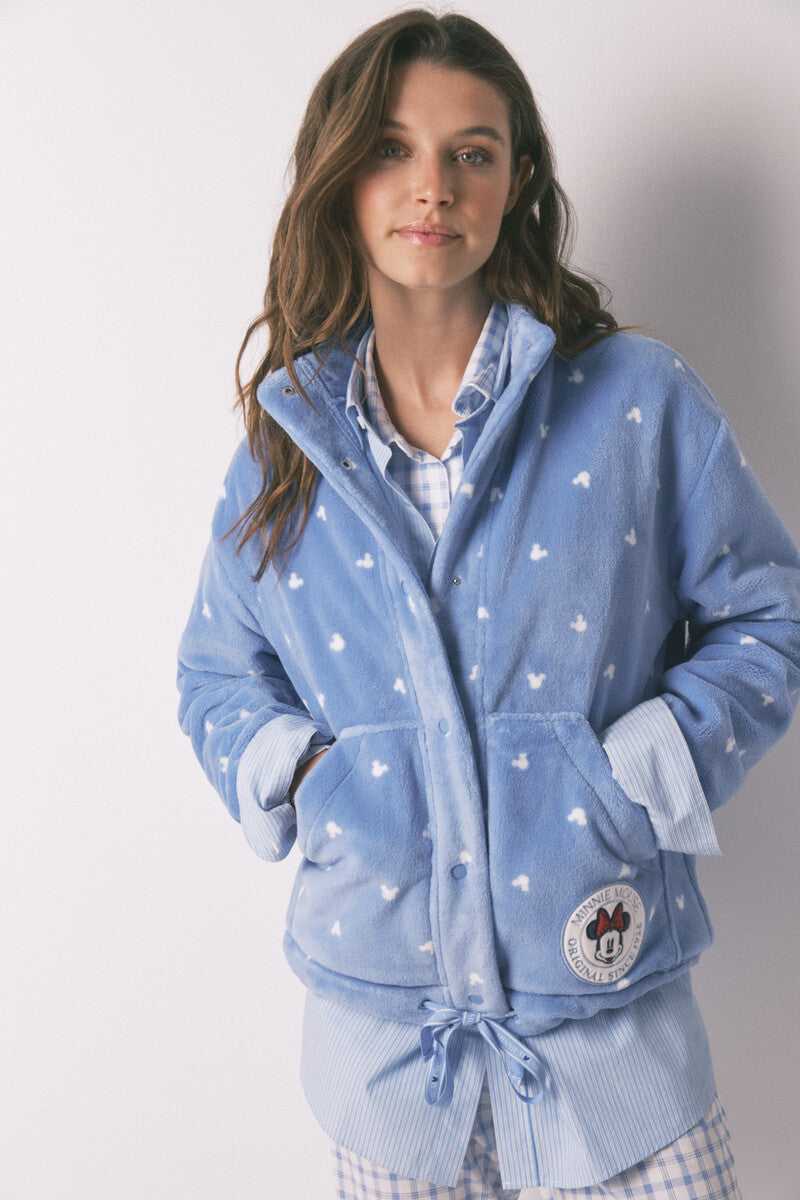 Women Secret Short fleece bathrobe, blue Mickey Mouse print