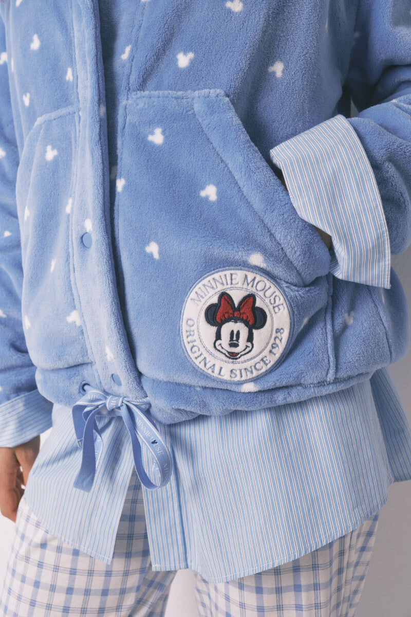 Women Secret Short fleece bathrobe, blue Mickey Mouse print