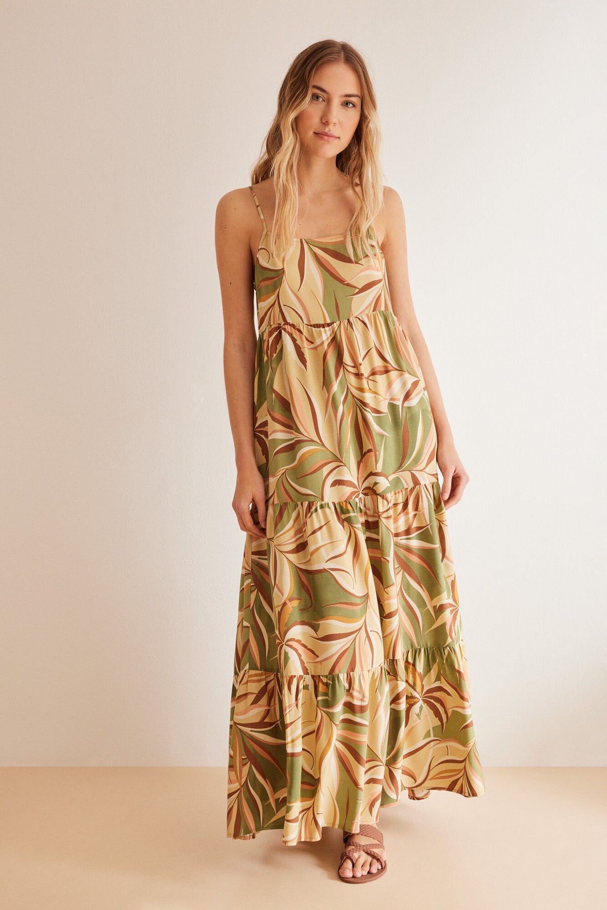 Women Secret Long Viscose Tropical Dress