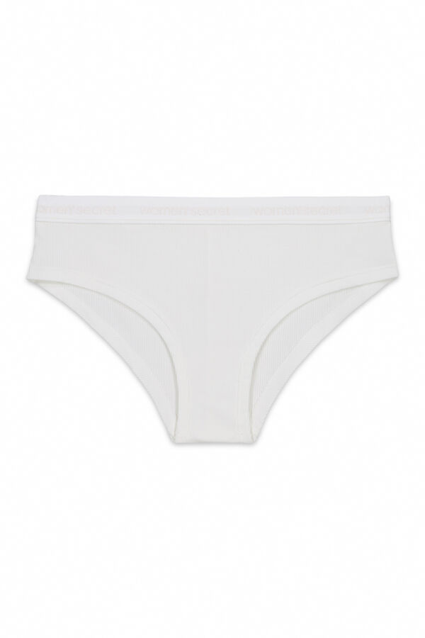 Women Secret White ribbed cotton Brazilian wide briefs