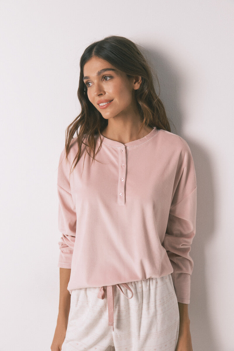 Women Secret Soft fleece long pajamas with pink trim