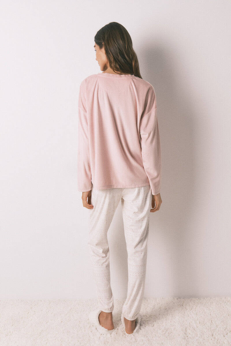 Women Secret Soft fleece long pajamas with pink trim