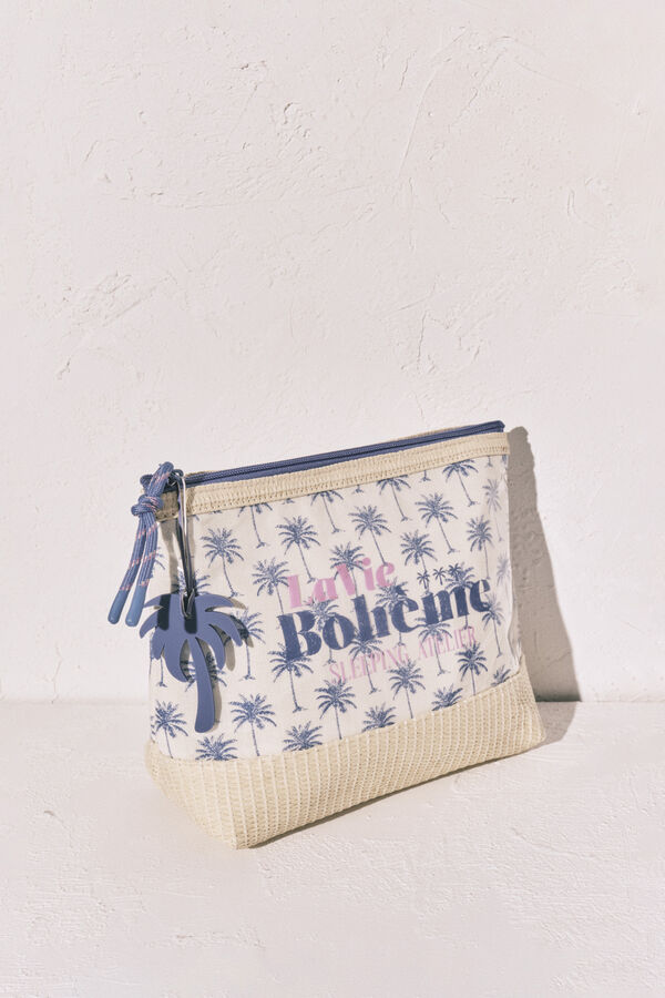 Women Secret Medium raffia toiletry bag with palm tree print
