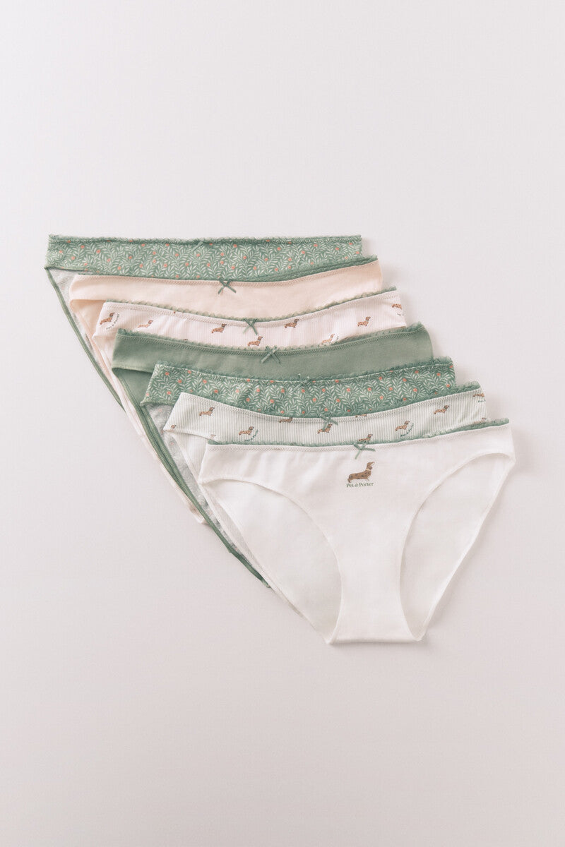 Women Secret 7-pack pink and green cotton classic panties