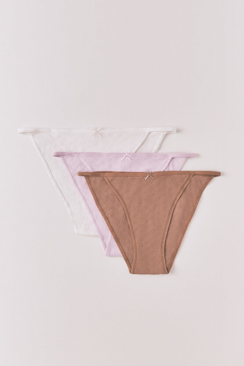 Women Secret 3-pack classic ribbed cotton bow panties
