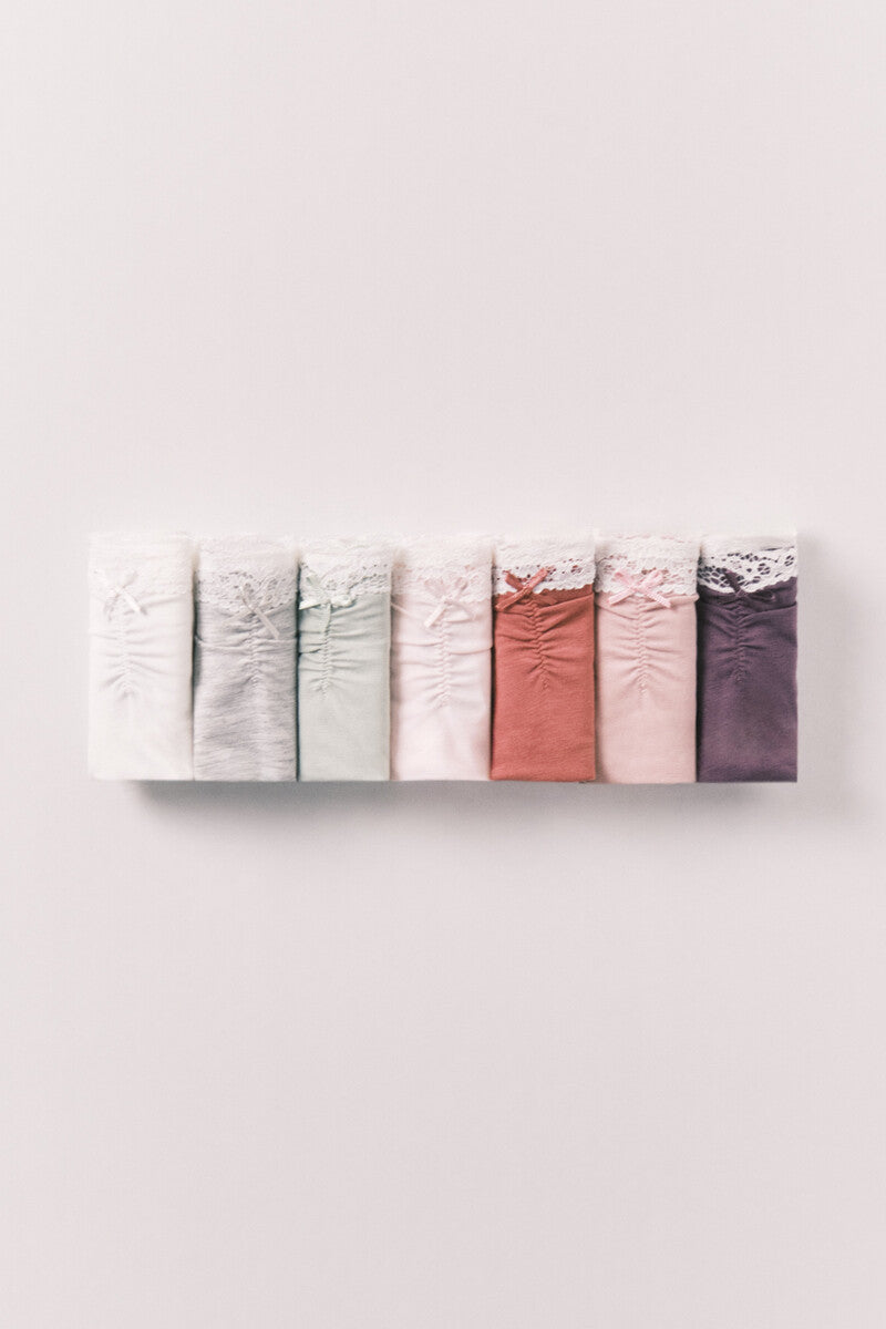 Women Secret Pack of 7 classic cotton panties with lace and bow