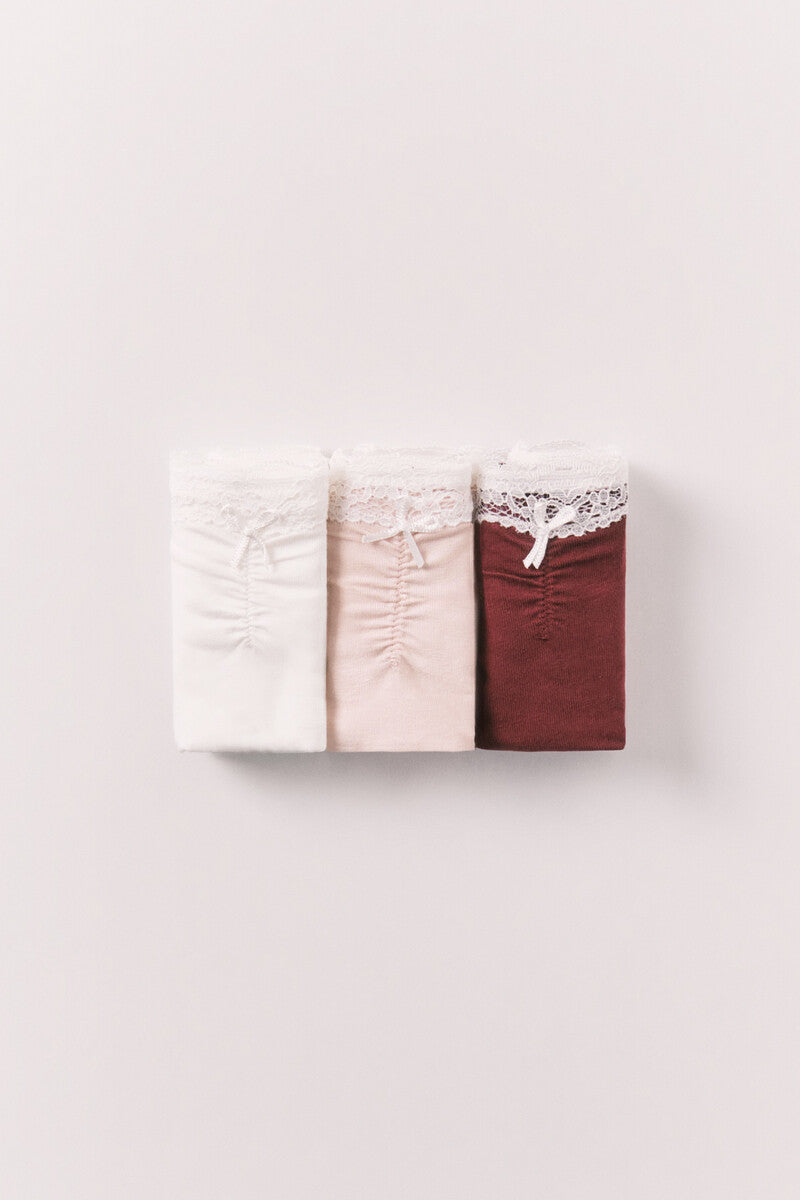 Women Secret Pack of 3 classic cotton panties with lace and bow