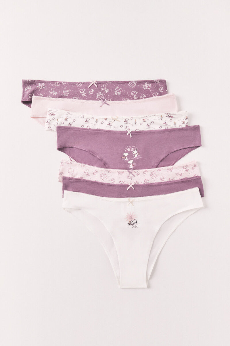 Women Secret Pack of 7 Brazilian briefs, cotton, Snoopy print
