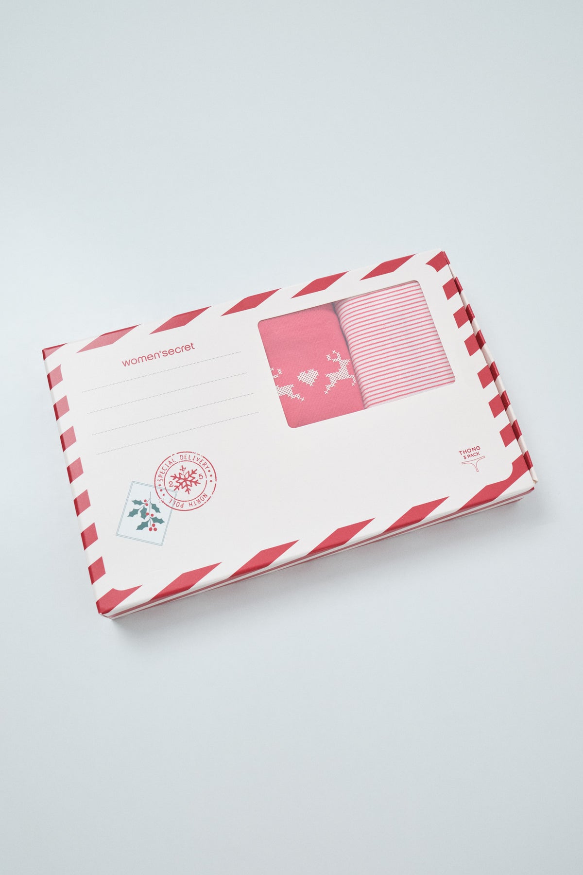 Red Christmas print 3-pack thongs