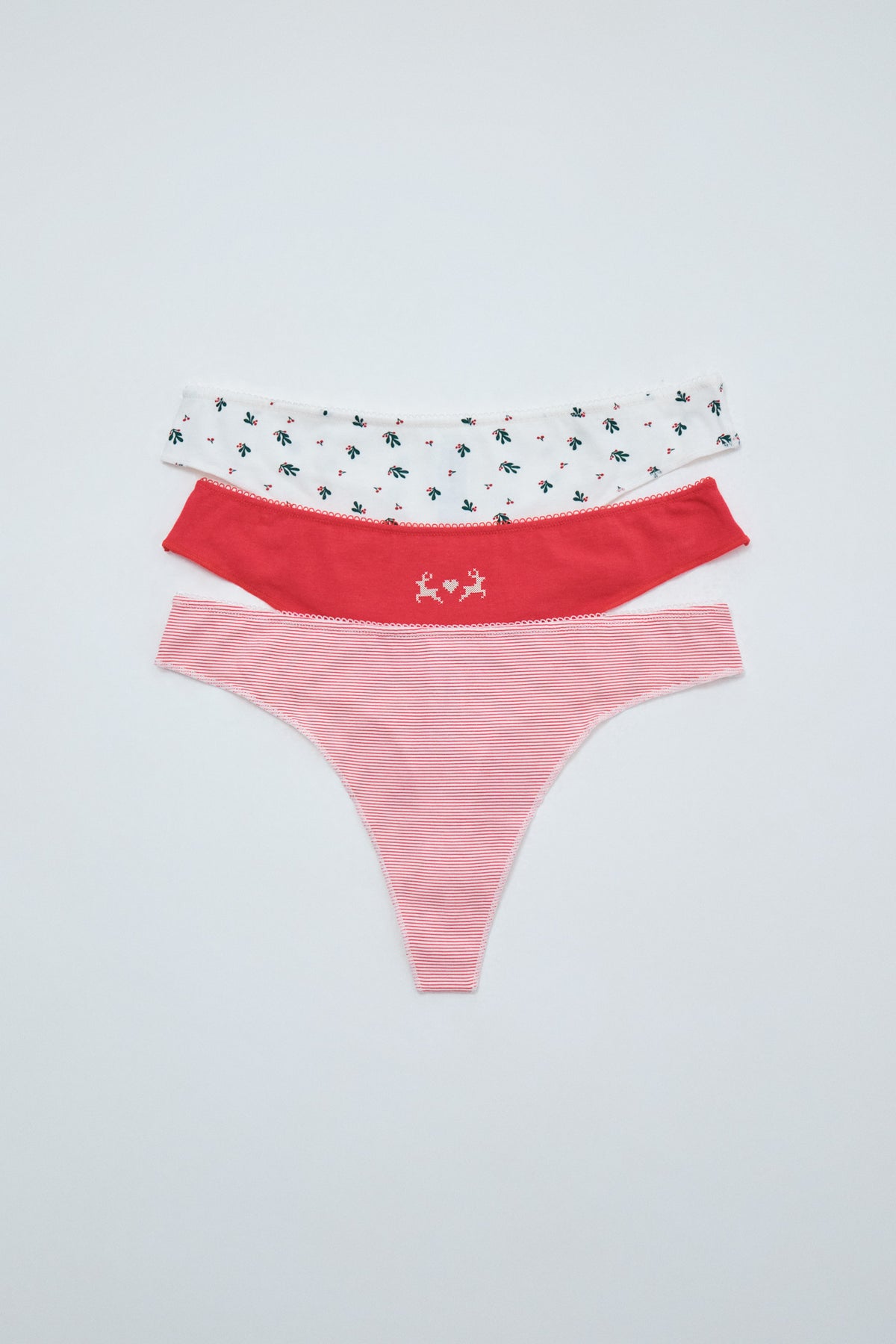 Red Christmas print 3-pack thongs
