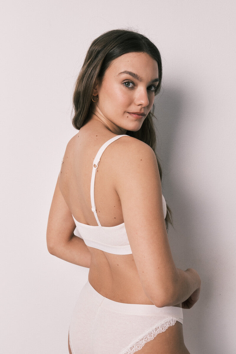 Women Secret Beige ribbed cotton top bra
