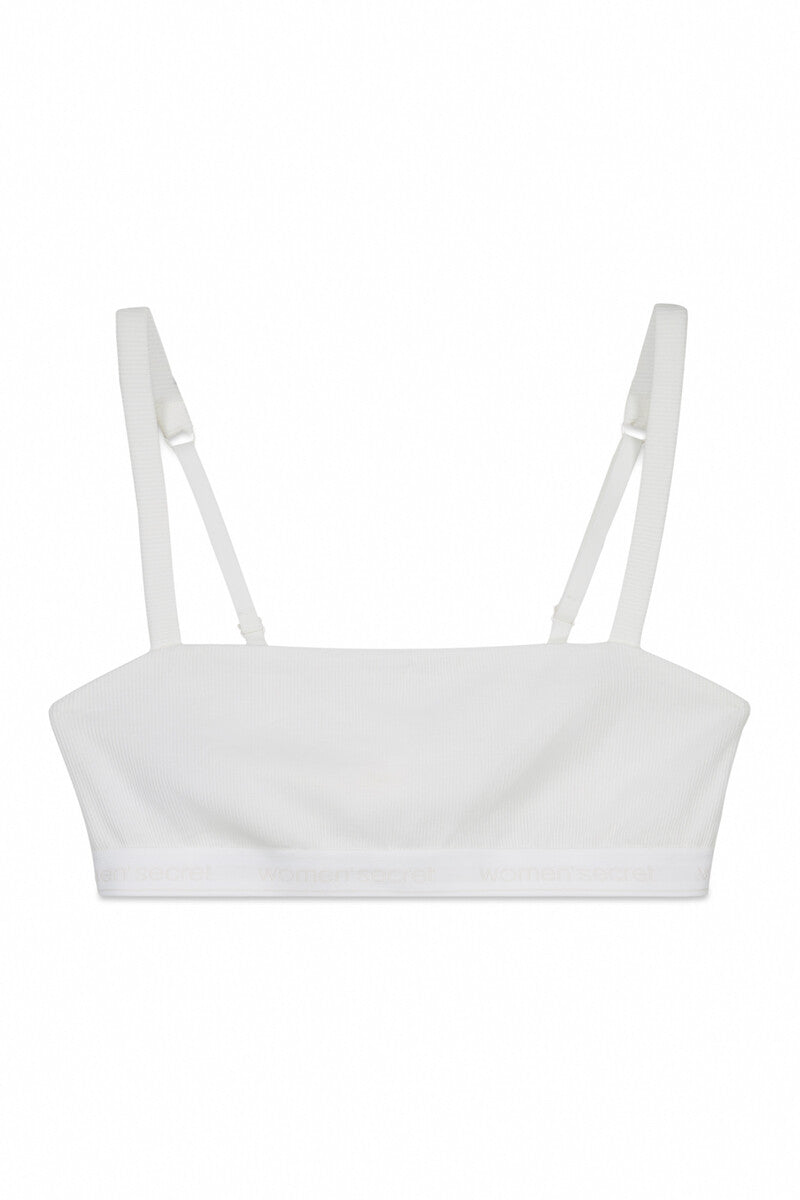 Women Secret White ribbed cotton top bra