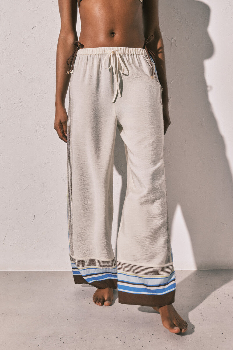 Women Secret Long, flowing trousers with brown stripes