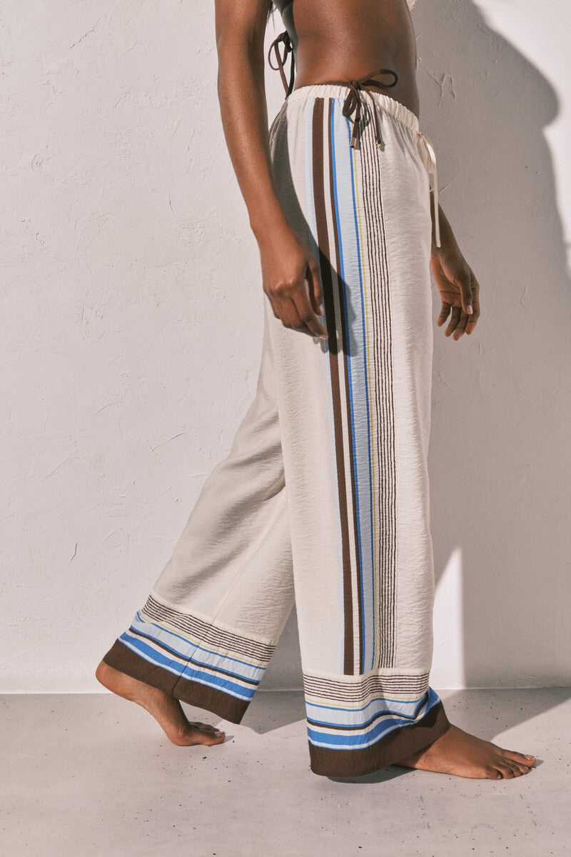 Women Secret Long, flowing trousers with brown stripes