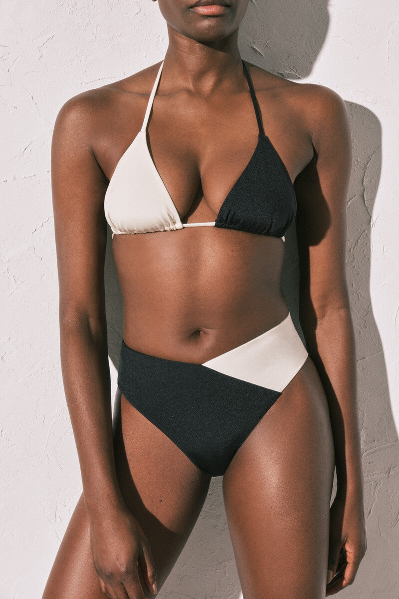 Women Secret White high-waisted color block bikini bottoms