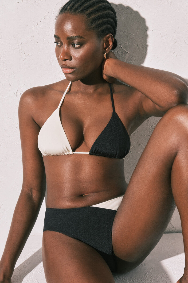 Women Secret White high-waisted color block bikini bottoms