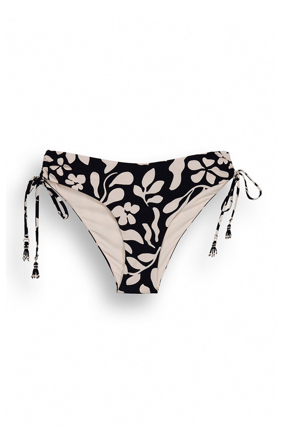Women Secret High Waisted Bikini Bottom With B&W Flowers