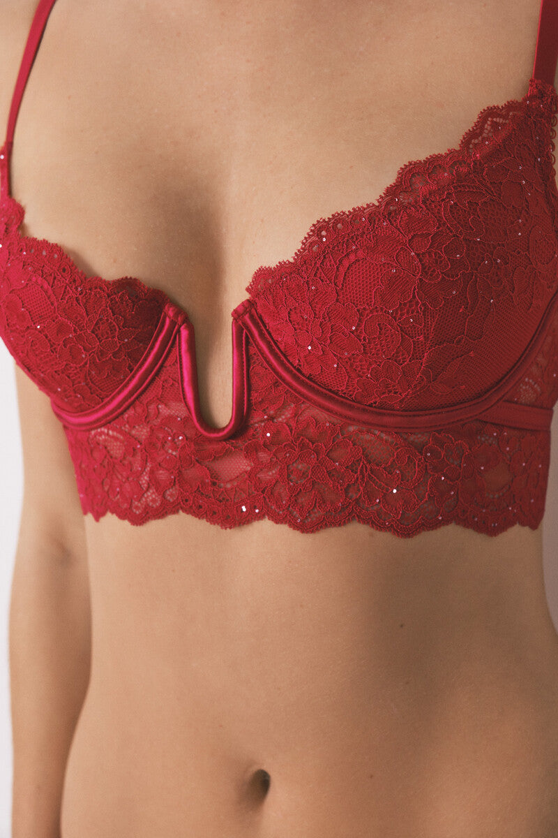 Women Secret Gorgeous push-up bra, red glitter lace