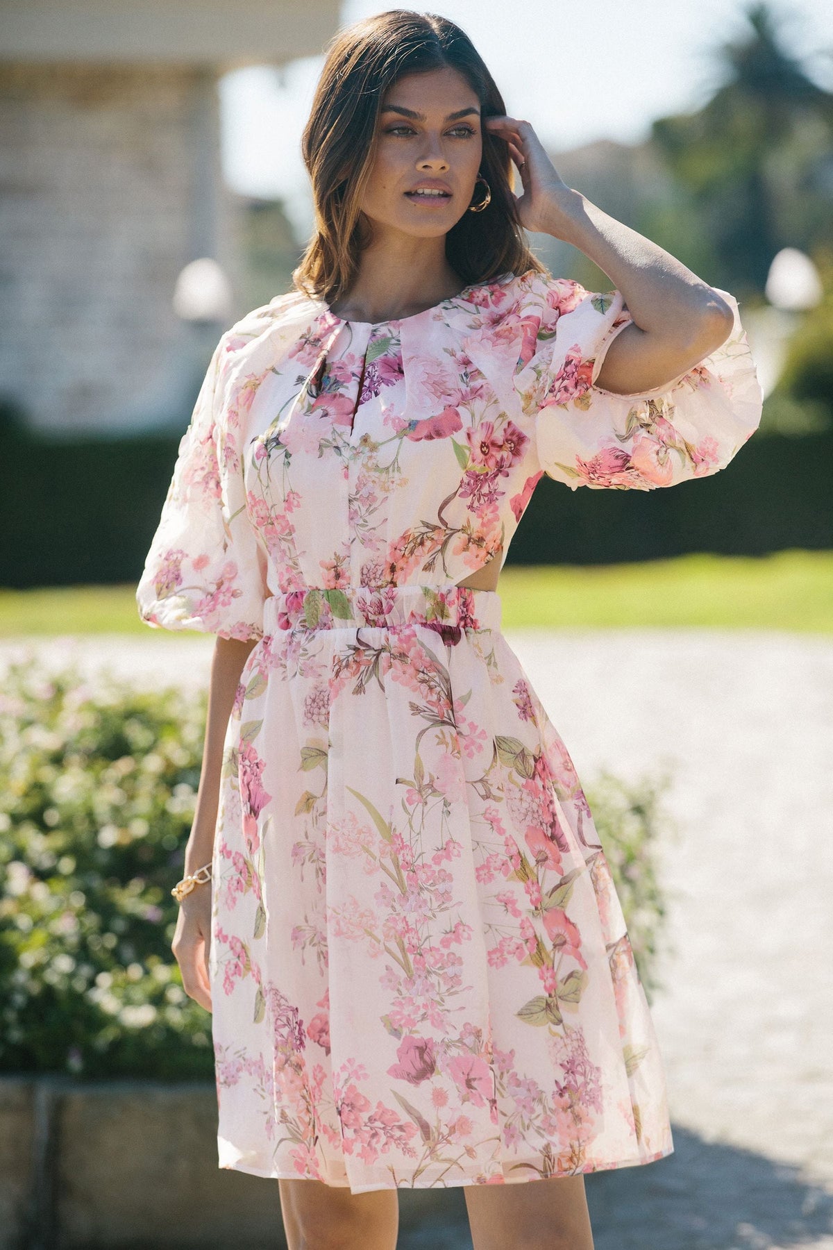 Lipsy London Floral Puff-Sleeve Midi Dress