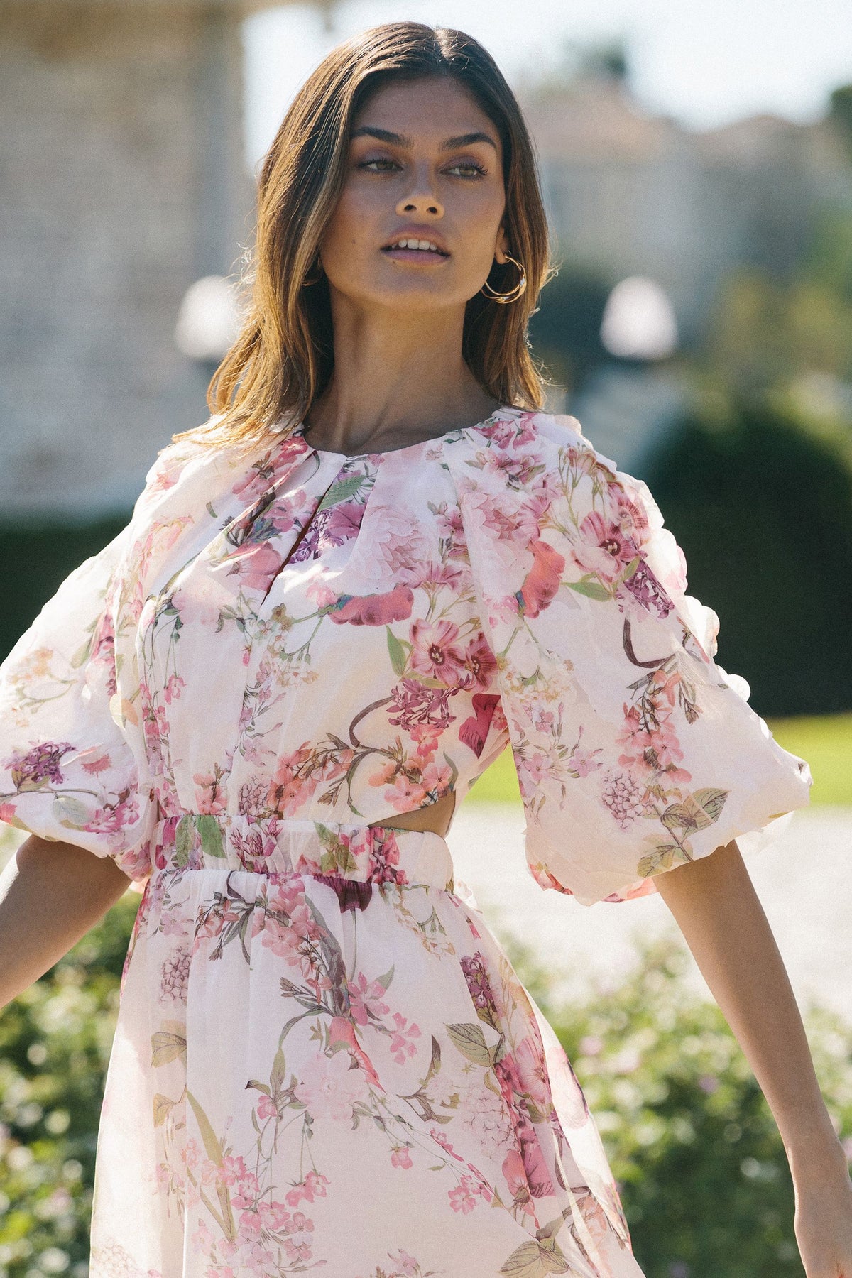 Lipsy London Floral Puff-Sleeve Midi Dress