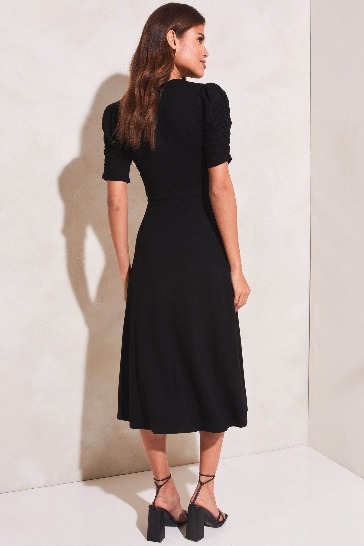 Lipsy London Ruched-Sleeve Wrap Midi Dress