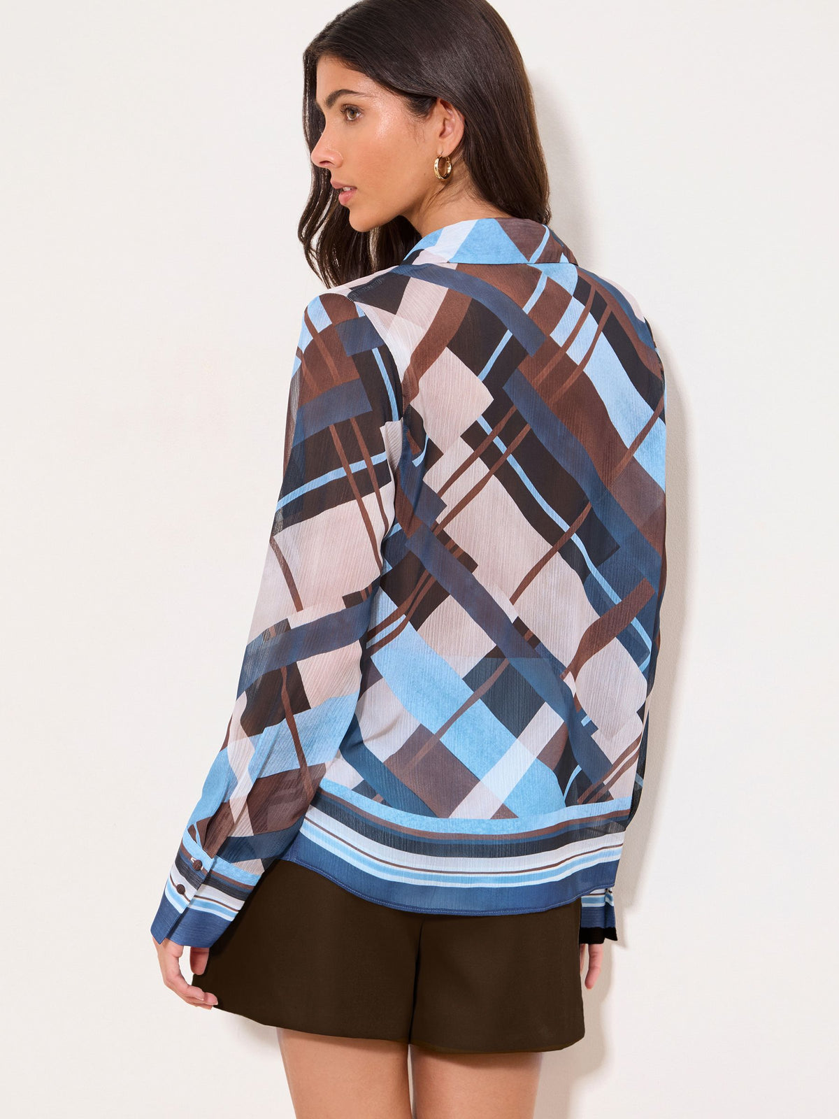 Lipsy London Lipsy Blue Brown Check Chiffon Printed Shirt
