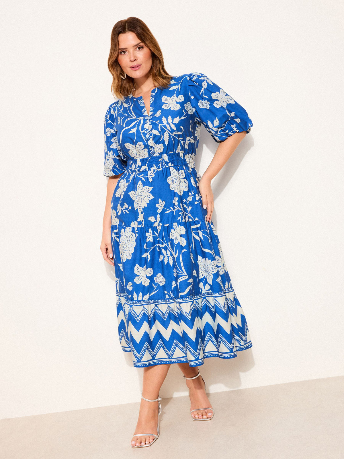 Lipsy London Lipsy Cobalt Blue Cotton Holiday Floral Midi Dress