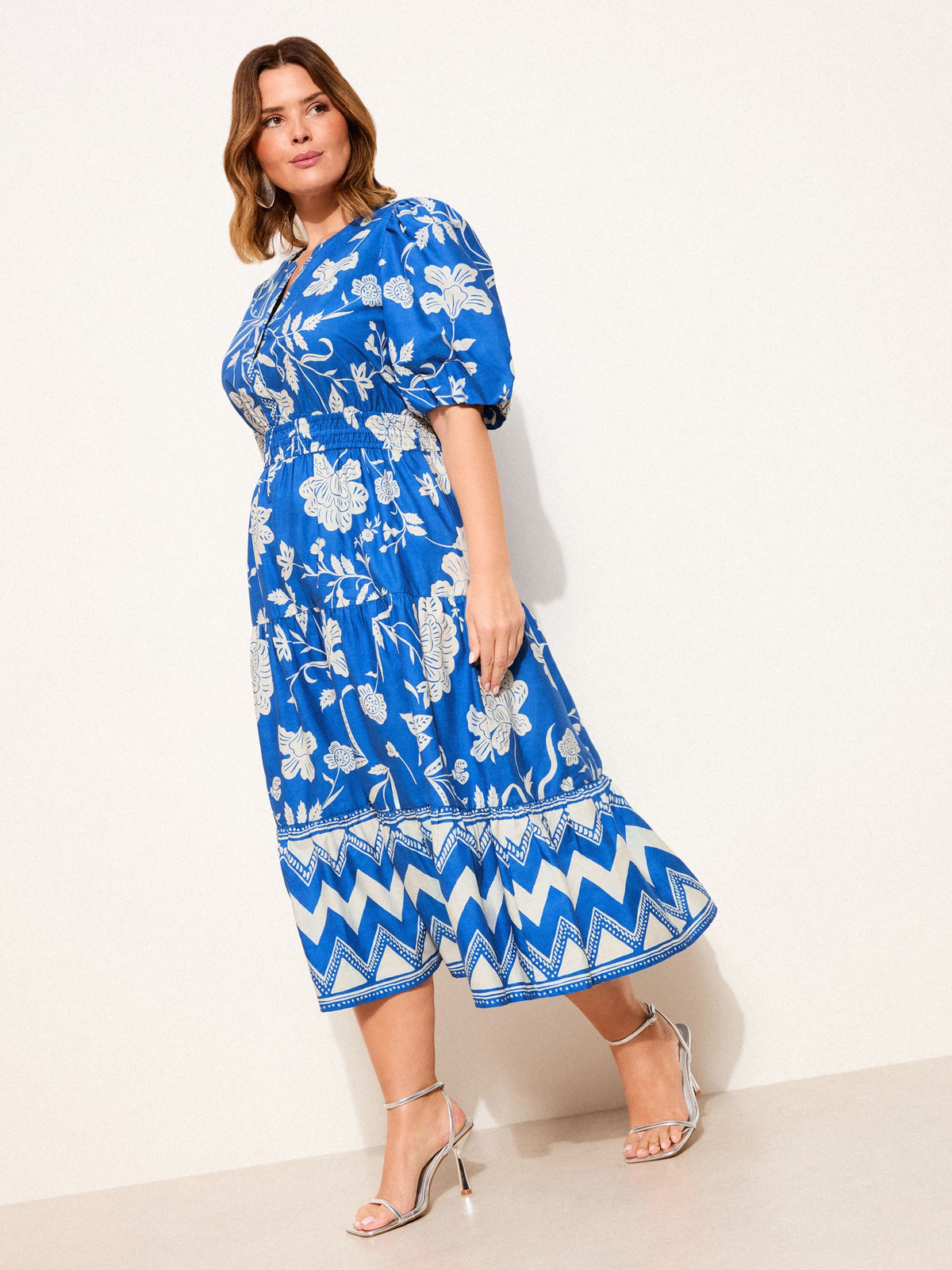 Lipsy London Lipsy Cobalt Blue Cotton Holiday Floral Midi Dress