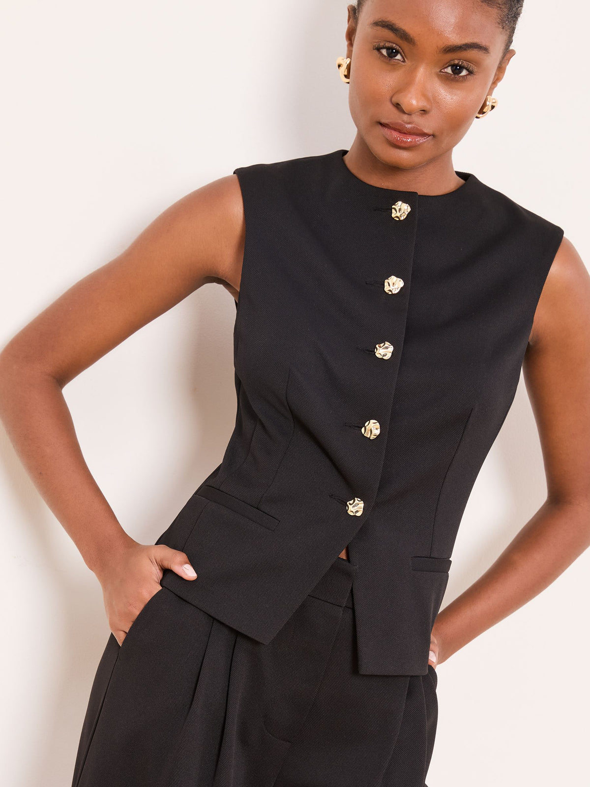 Lipsy London Lipsy Black Crew Neck Button Down Waistcoat