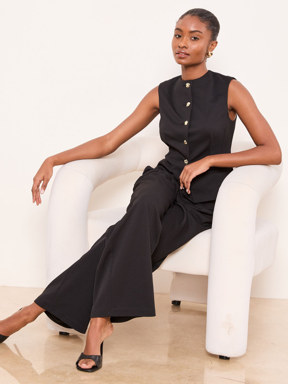 Lipsy London Lipsy Black Crew Neck Button Down Waistcoat