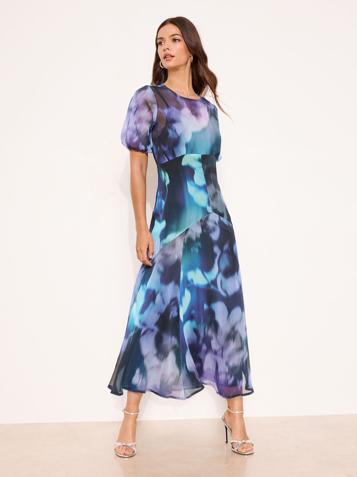 Lipsy London Lipsy Purple Floral Print Short Sleeve Midi Dress